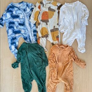 NB - fleece and bamboo newborn footie pajama bundle